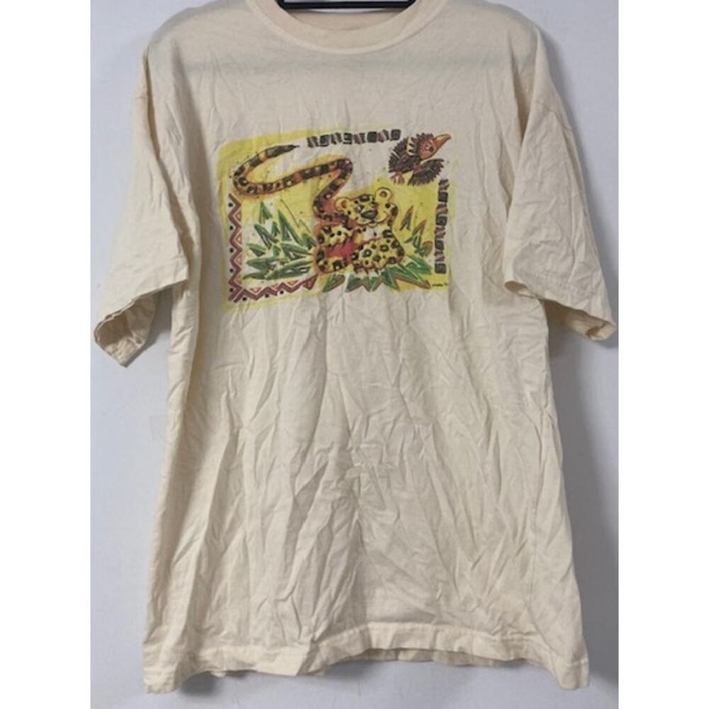 HAKRO Graphic Print T-Shirt Beige Knit Short Sleeve Men Size XL
